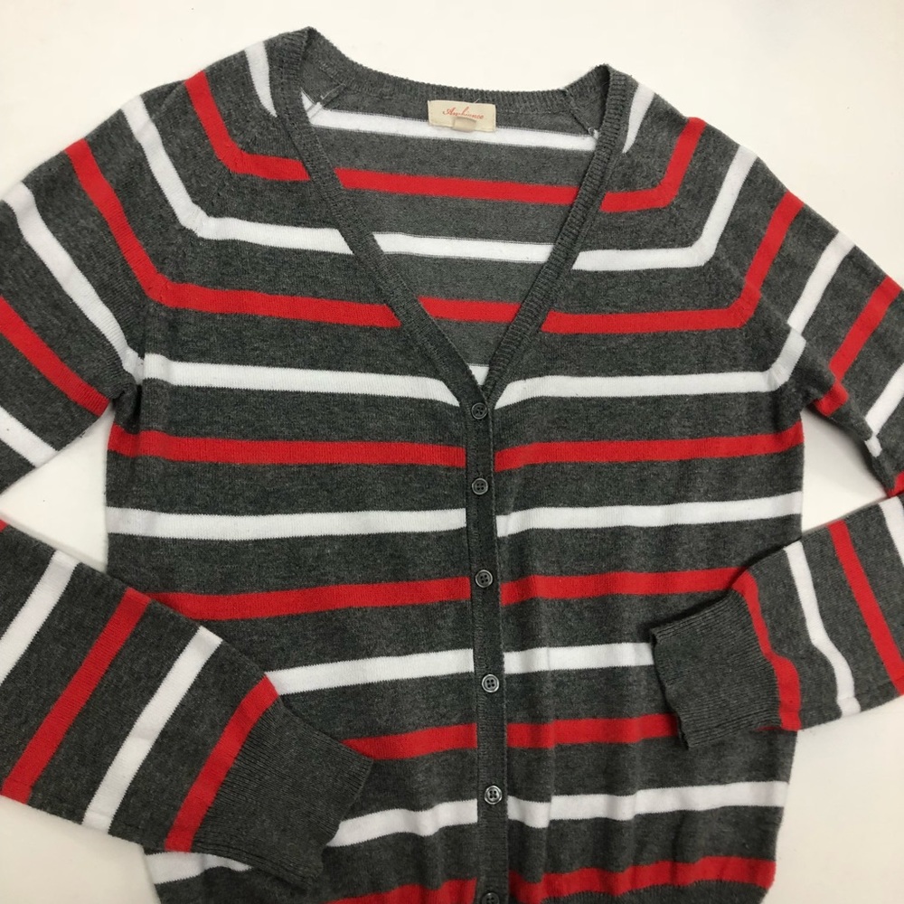 Ambiance Srtiped Knit Button Down V Neck M
